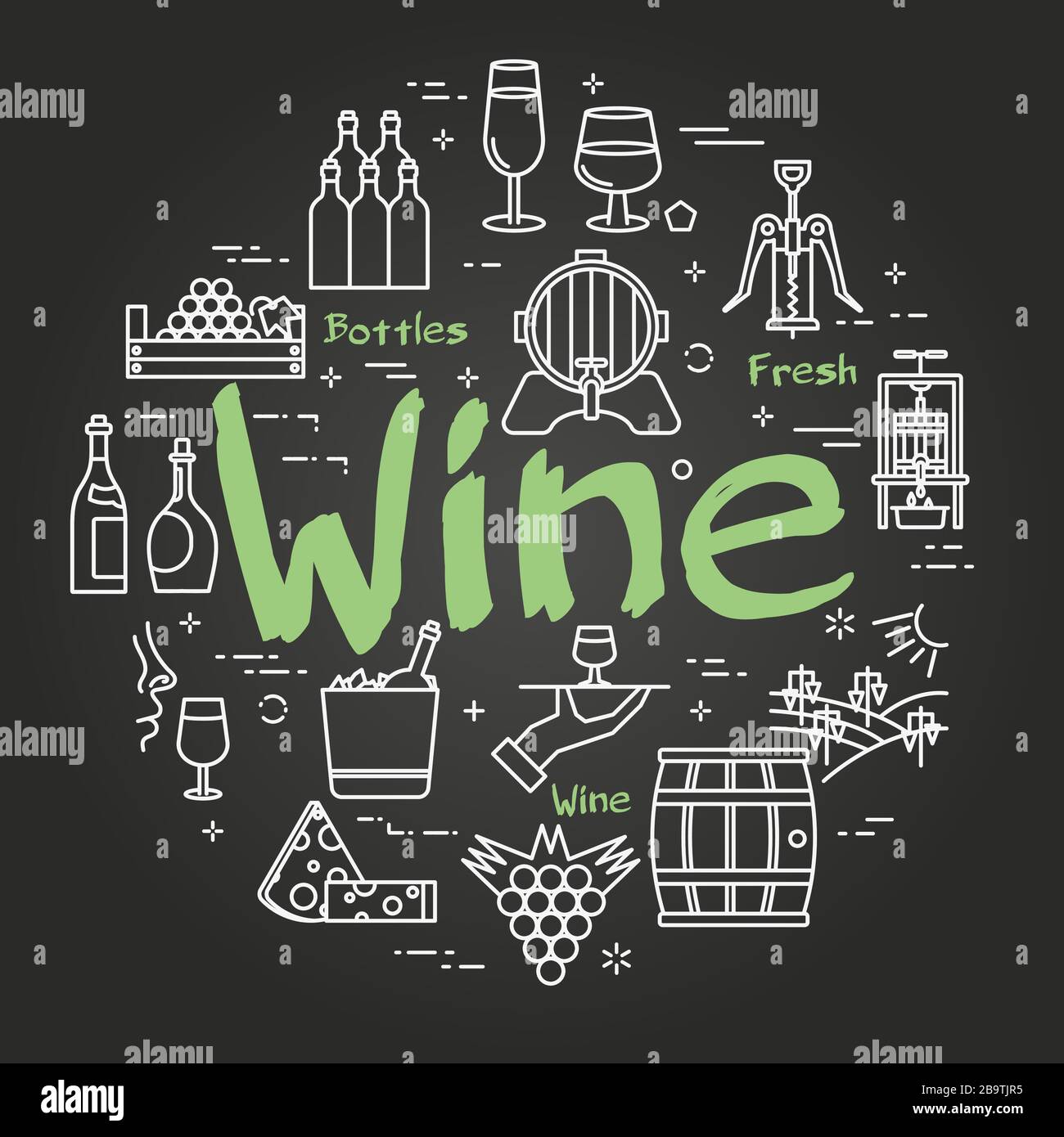 Vektor grüner Text Wein auf schwarzem Hintergrund Stock Vektor