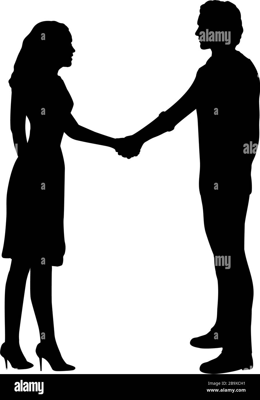 Silhouetten der Geschäftsbeziehung zwischen Mann und Frau Stock Vektor