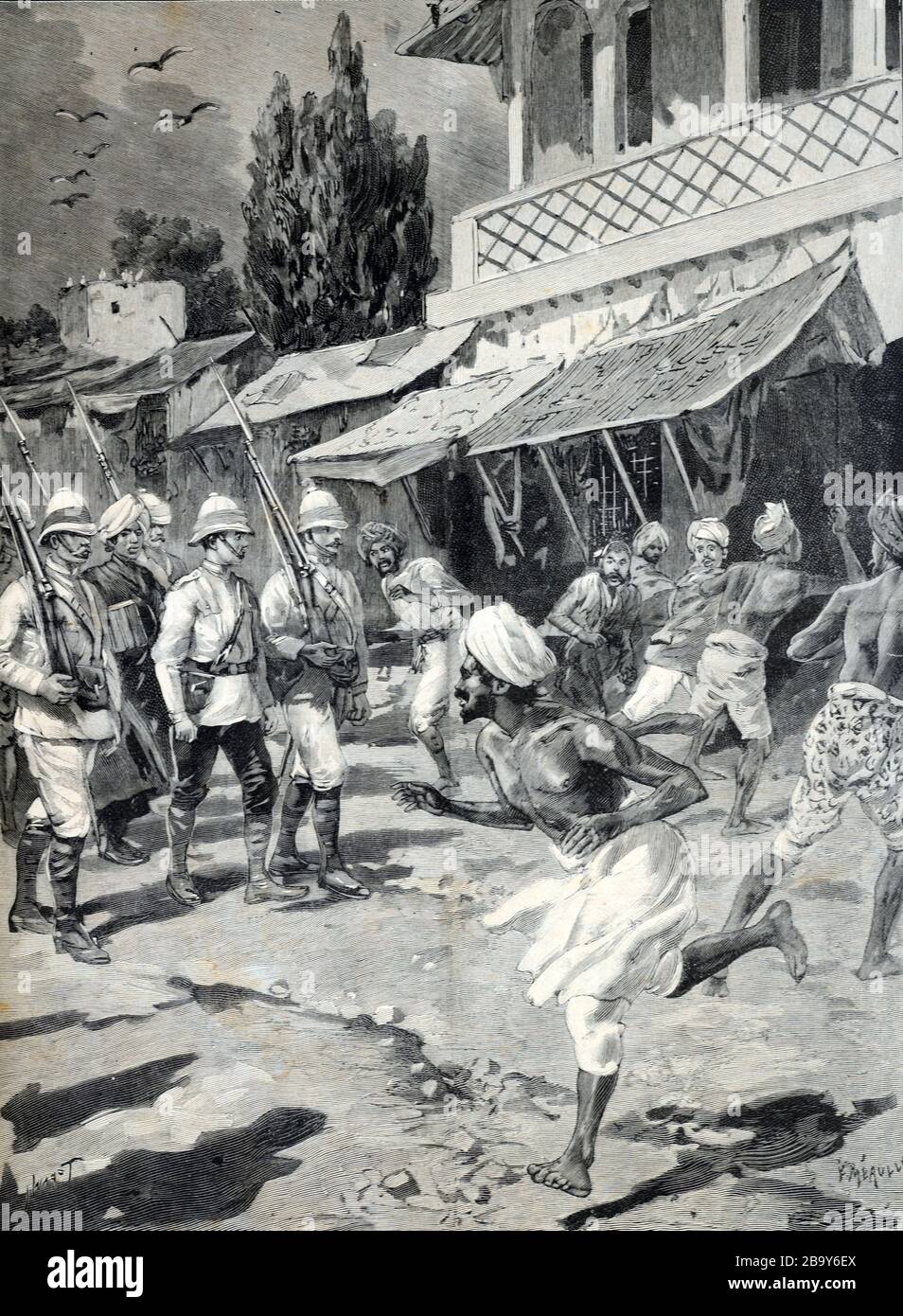 Revolte in Bombay gegen die britische Regel 1898. Alte oder alte Illustration Stockfoto