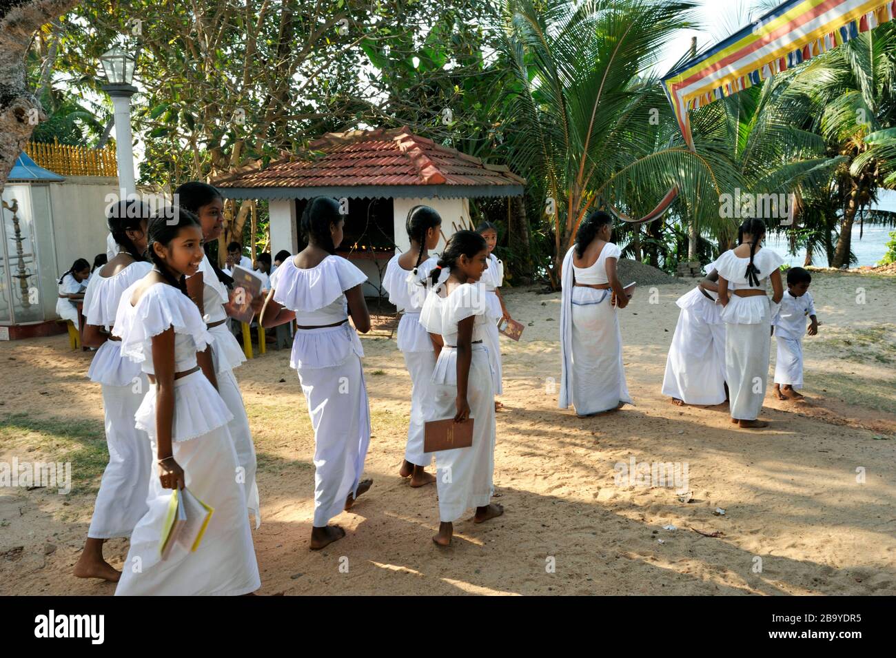 Sri Lanka, Mirissa, Dhammikagiri Viharaya buddhistischer Tempel, Sonntagsbuddhismusschule Stockfoto