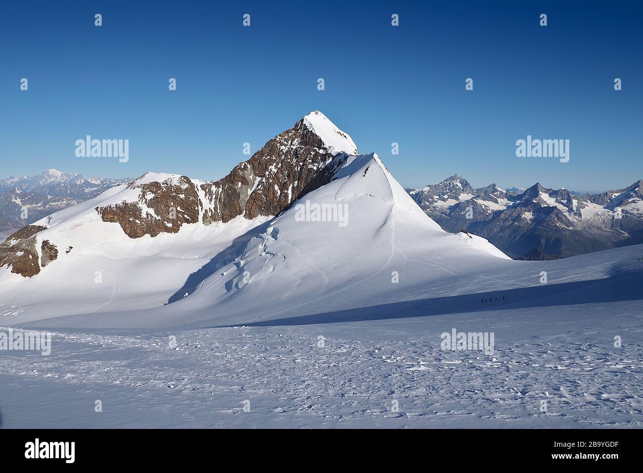Malerische Aussicht auf den östlichen Gipfel des Lyskamm, vom Lys Glacier, der Monte Rosa Gruppe, den Alpen Italien Stockfoto