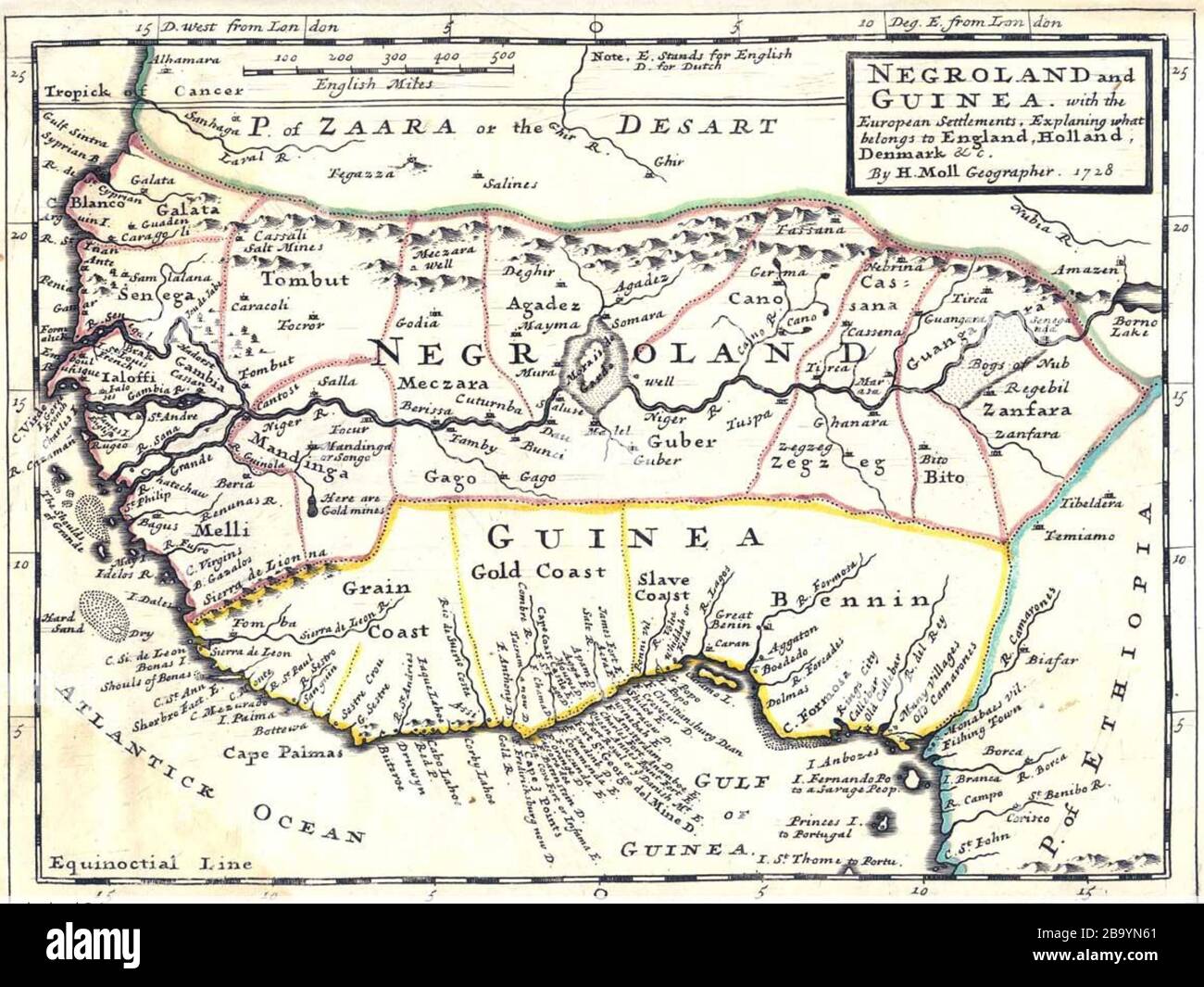 WESTKÜSTE Westafrikas auf einer Karte von 1727 markiert. Mit freundlicher Genehmigung der University of Florida. Stockfoto