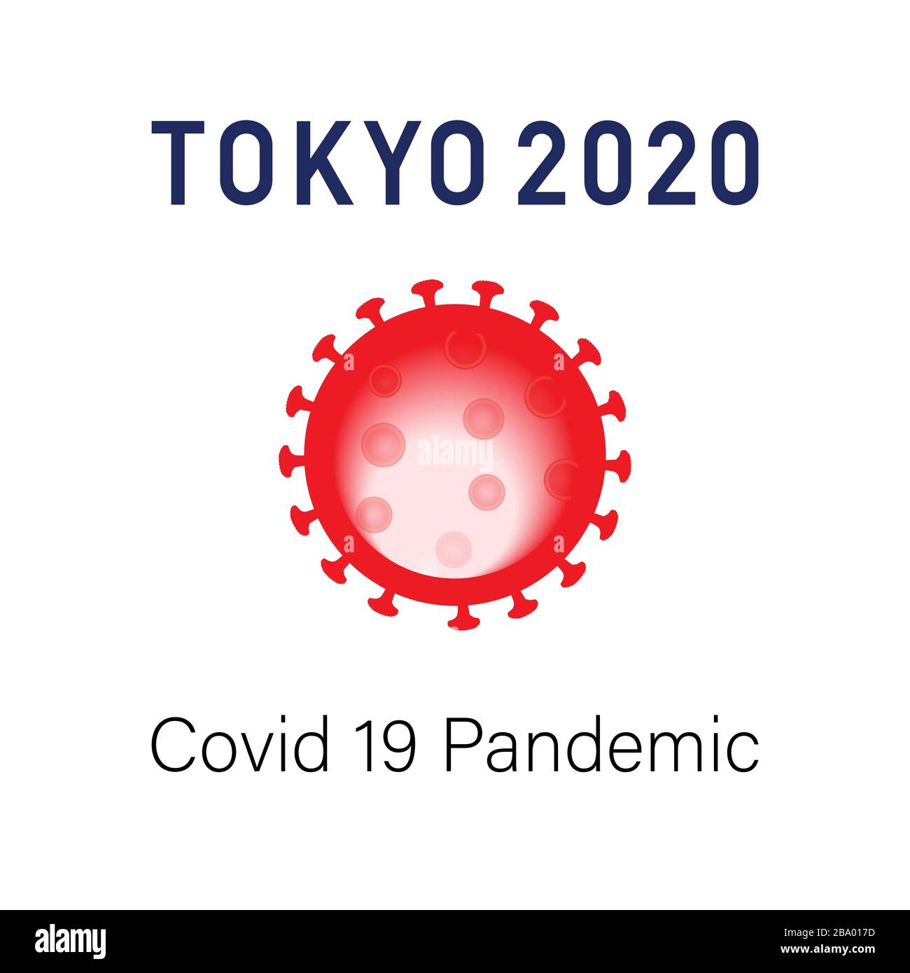 Japanische Flagge mit Coronavirus als roter Kreis und Text Tokio 2020, Covid 19 Pandemie. Stock Vektor