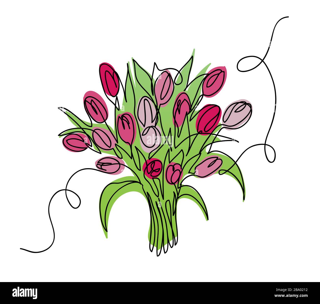 Tulpen-Blumenstrauß, Bloom Vector Sketch, Doodle Stock Vektor