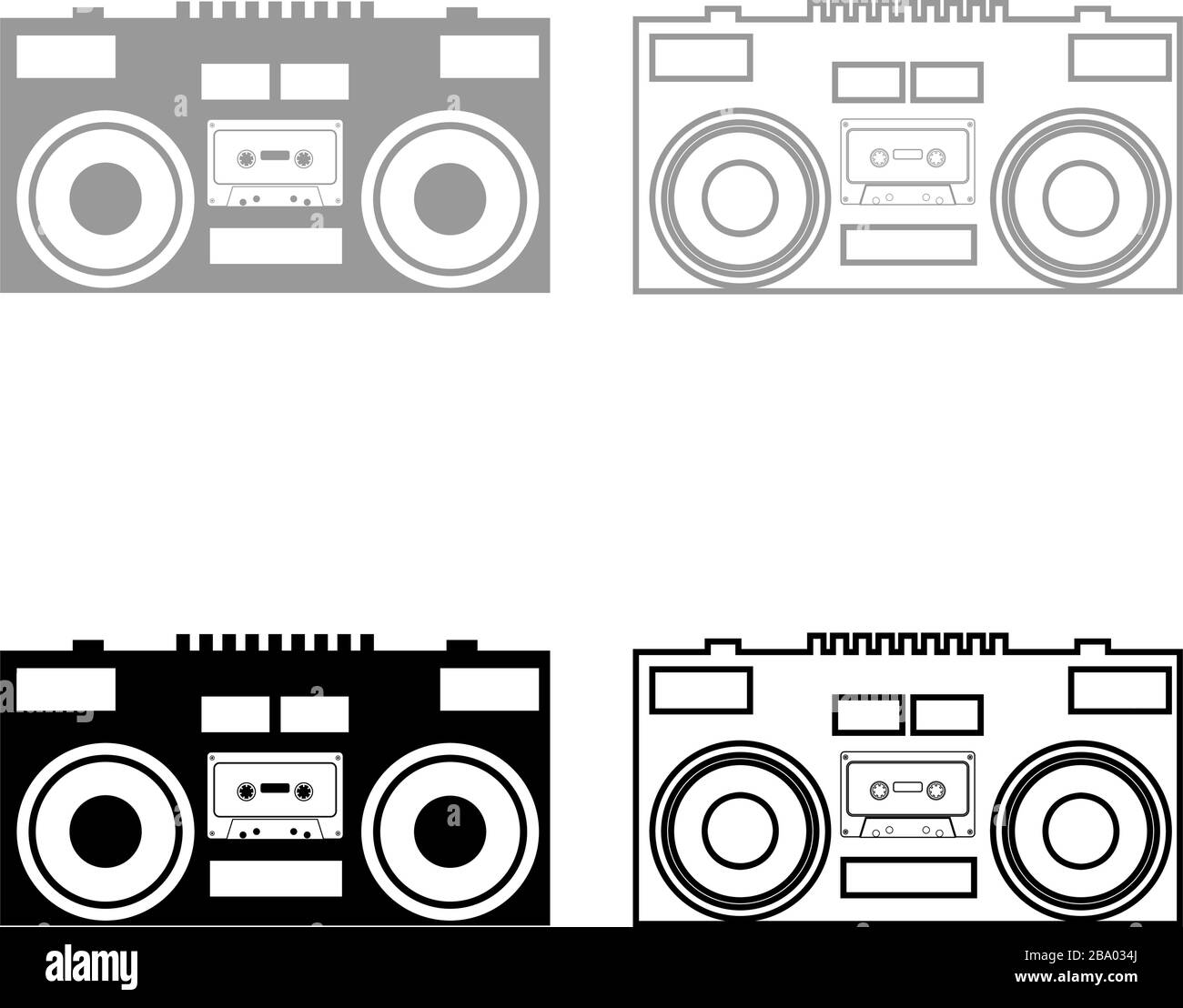 Kassettenrekorder Mobile Stereo Music Icon Outline Set Schwarz Grau Farbe Vektor Illustration Flatstyle Simple Image Stock Vektor