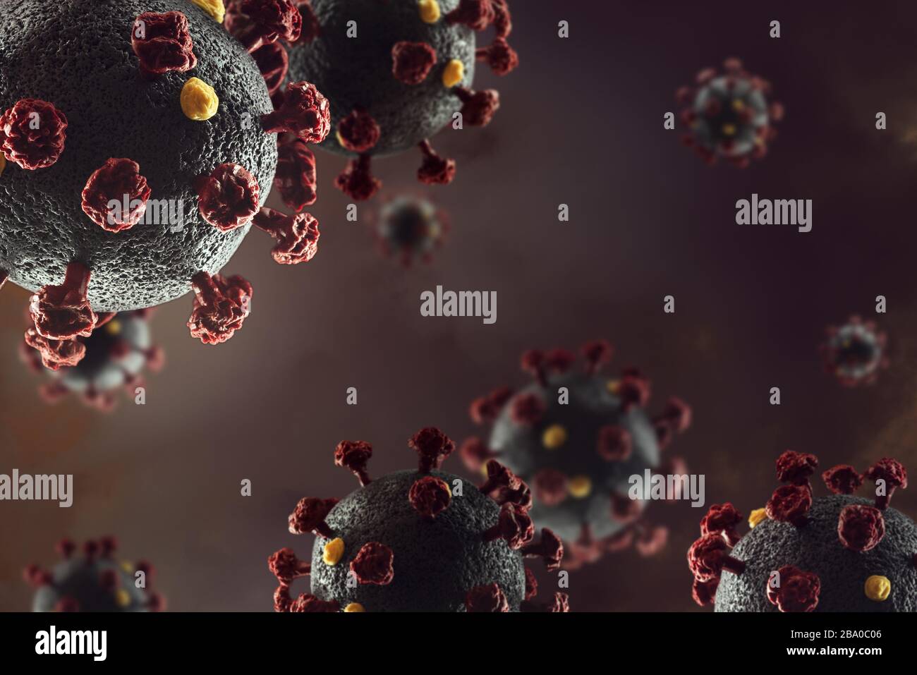 Hintergrund für das Design zum Thema des SARS-COV-2 Coronavirus, das die COVID-19-Pandemie verursachte Stockfoto