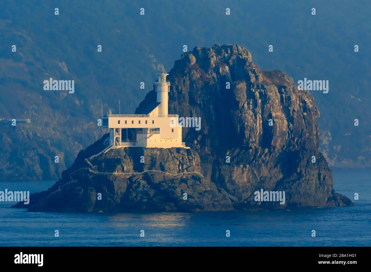 Oryukdo Lighthouse, Busan Port, Südkorea Stockfoto