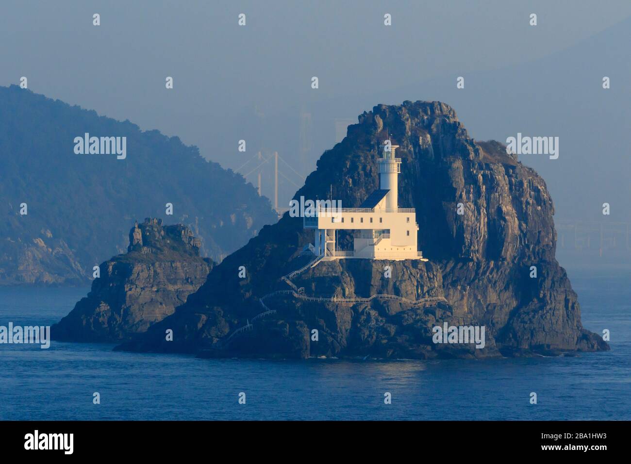 Oryukdo Lighthouse, Busan Port, Südkorea Stockfoto