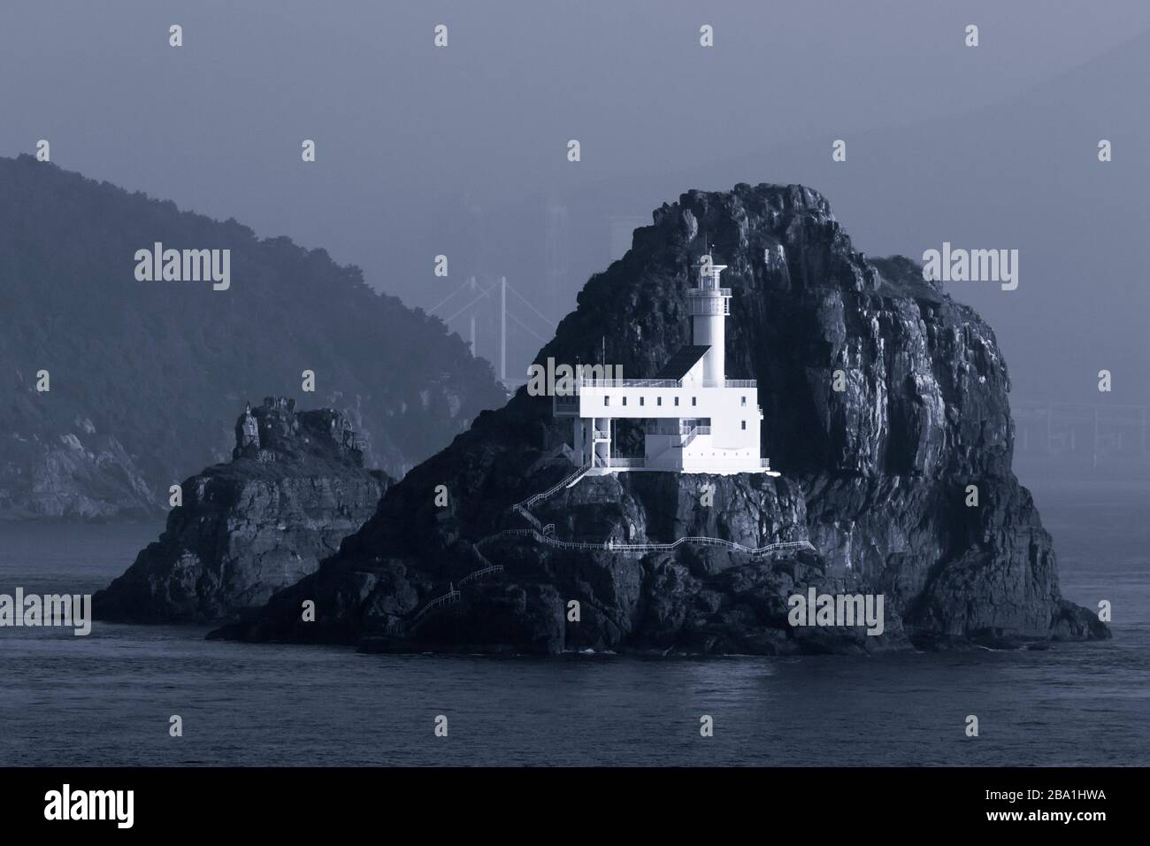 Oryukdo Lighthouse, Busan Port, Südkorea Stockfoto