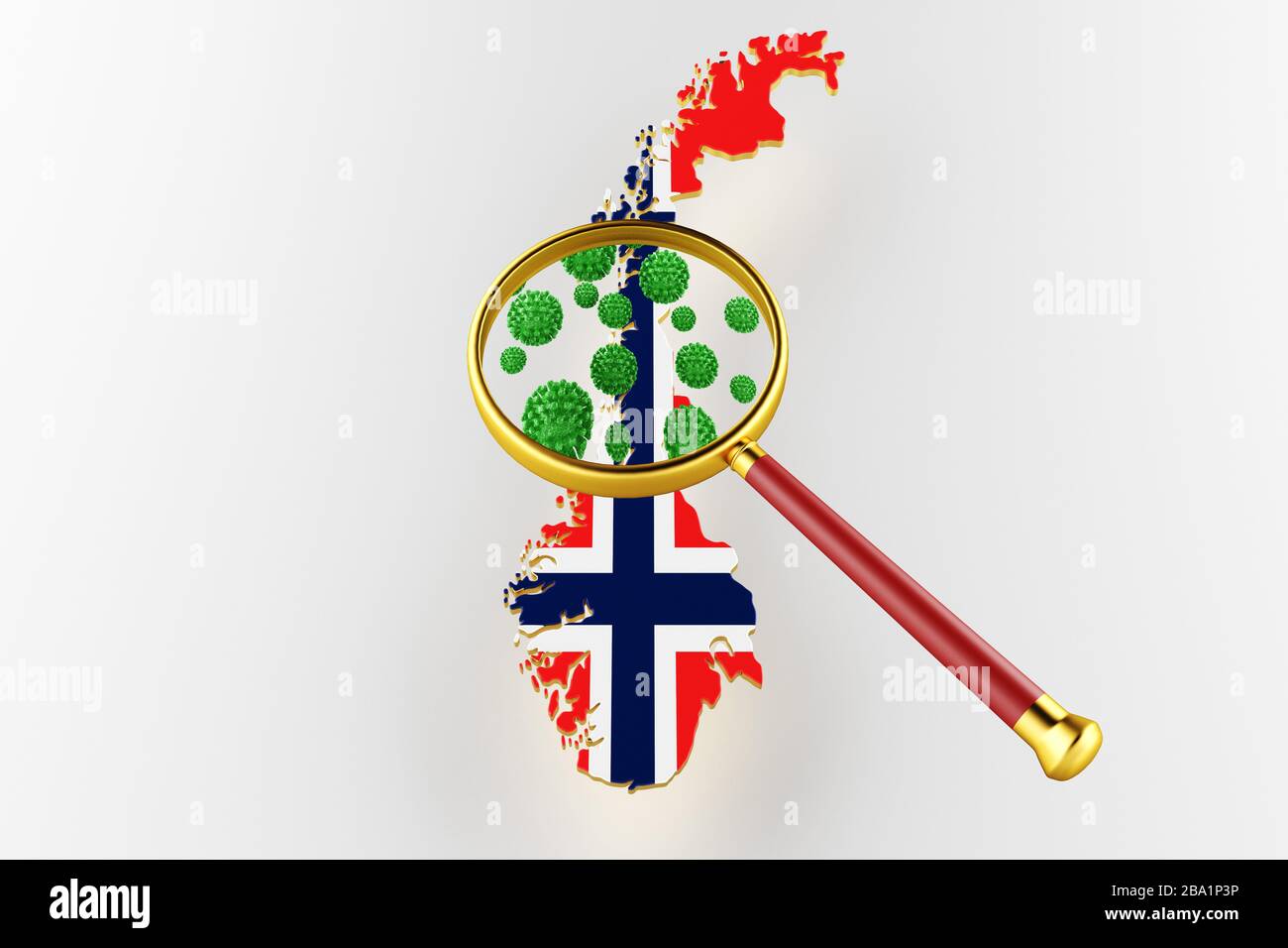 Kartenbild Norwegen mit Flagge. Grundstück von Norwegen. Flagge Norwegens auf einer Karte. 3D-Rendering Stockfoto