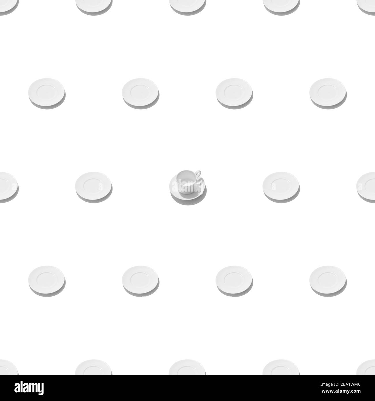 Nahtloses Muster aus weißem Keramikteeset auf weißem Hintergrund Stockfoto