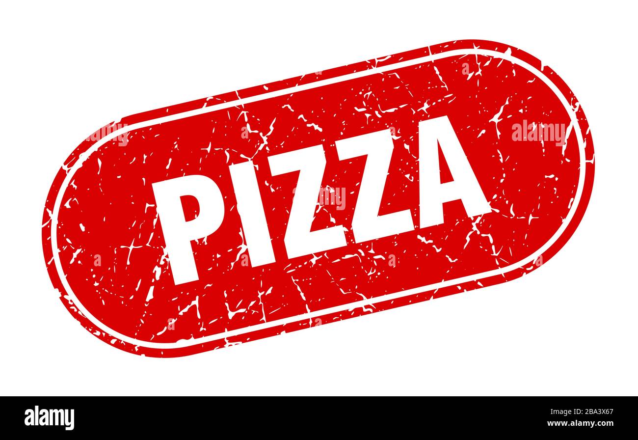 Pizza-Schild: Pizza grunge mit rotem Stempel. Etikett Stock Vektor