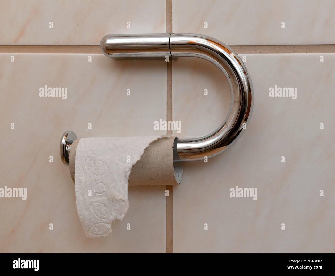 Leerer toilettenpapierspender, Käufe von hofaren wegen Coronavirus, Deutschland Stockfoto