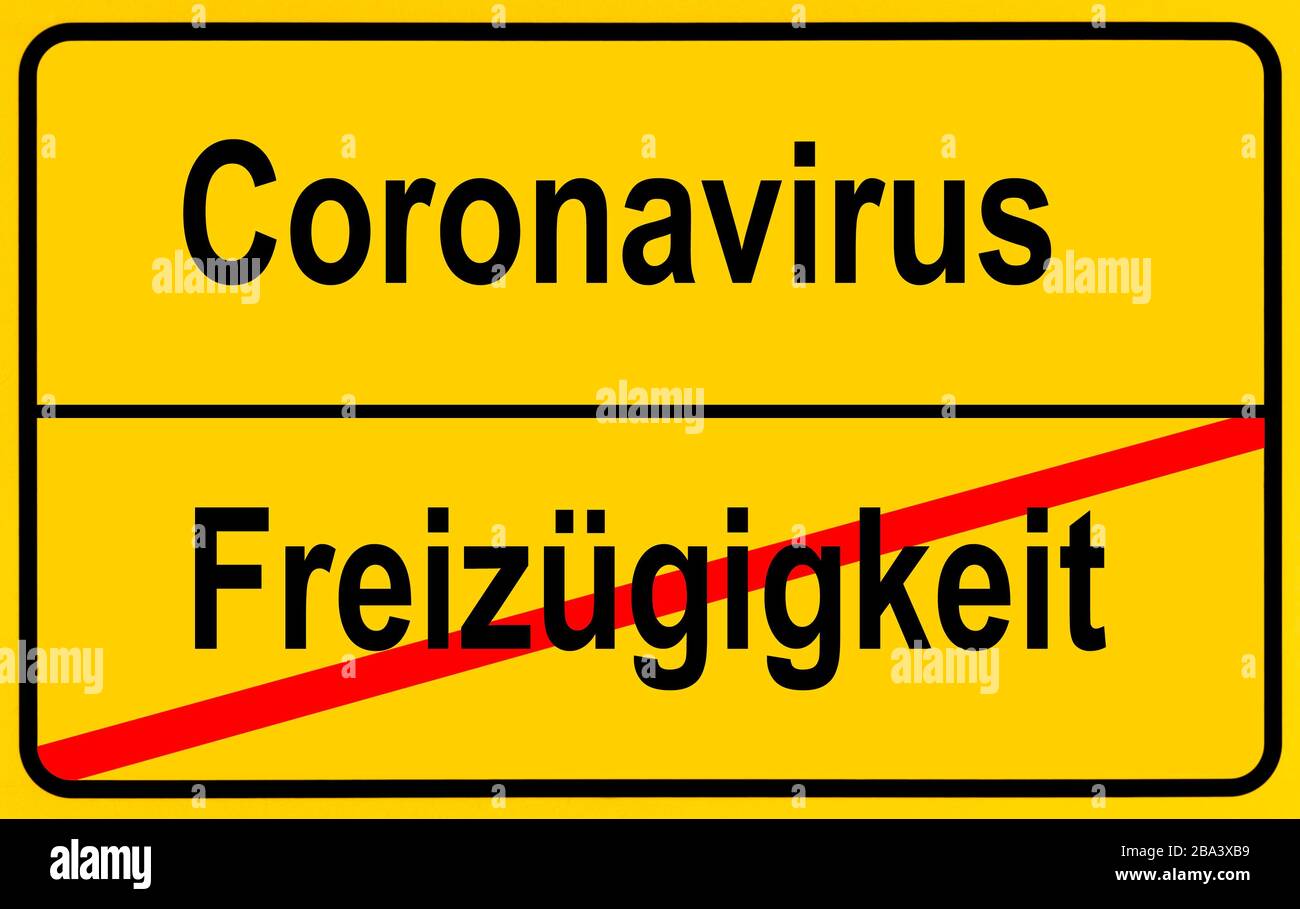 Symbolbild, Ortsnamenschild, Bewegungsfreiheit, Coronavirus, Sars-CoV-2, Covid-19, Deutschland Stockfoto