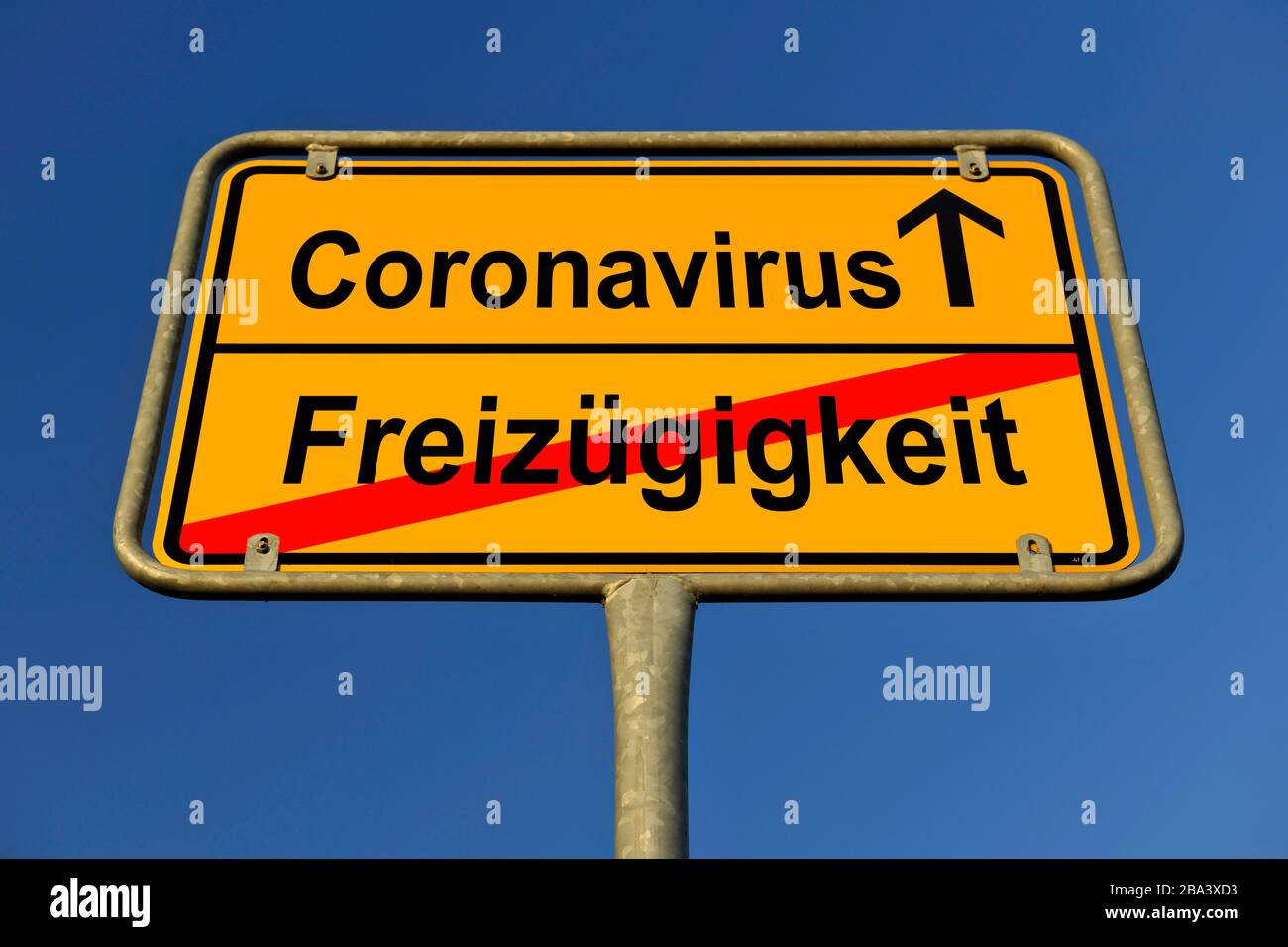 Digital Composing, Symbolbild, Ortsnamenschild, Bewegungsfreiheit, Coronavirus, Sars-CoV-2, Covid-19, Deutschland Stockfoto