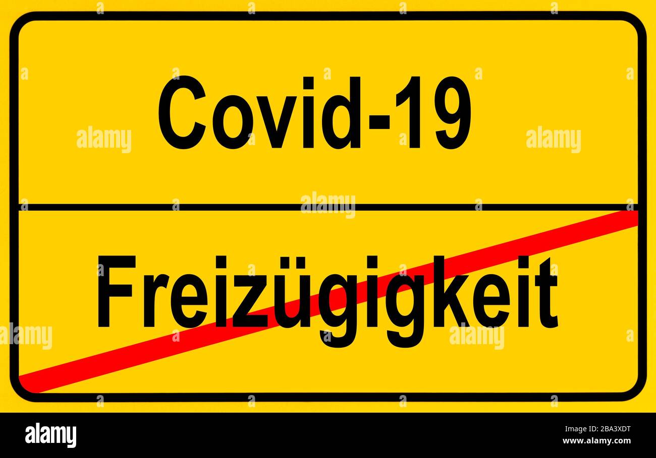 Symbolbild, Ortsnamenschild, Bewegungsfreiheit, Coronavirus, Sars-CoV-2, Covid-19, Deutschland Stockfoto