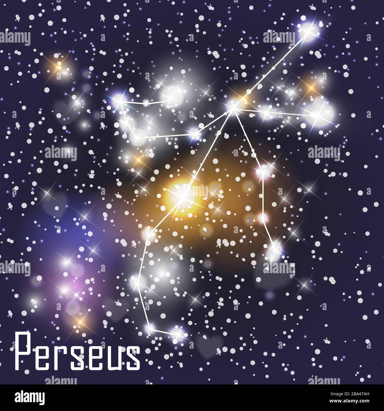 Perseus Constellation mit schönen hellen Sternen auf dem Hintergrund der Darstellung des Cosmic Sky Vector. EPS10 Stock Vektor