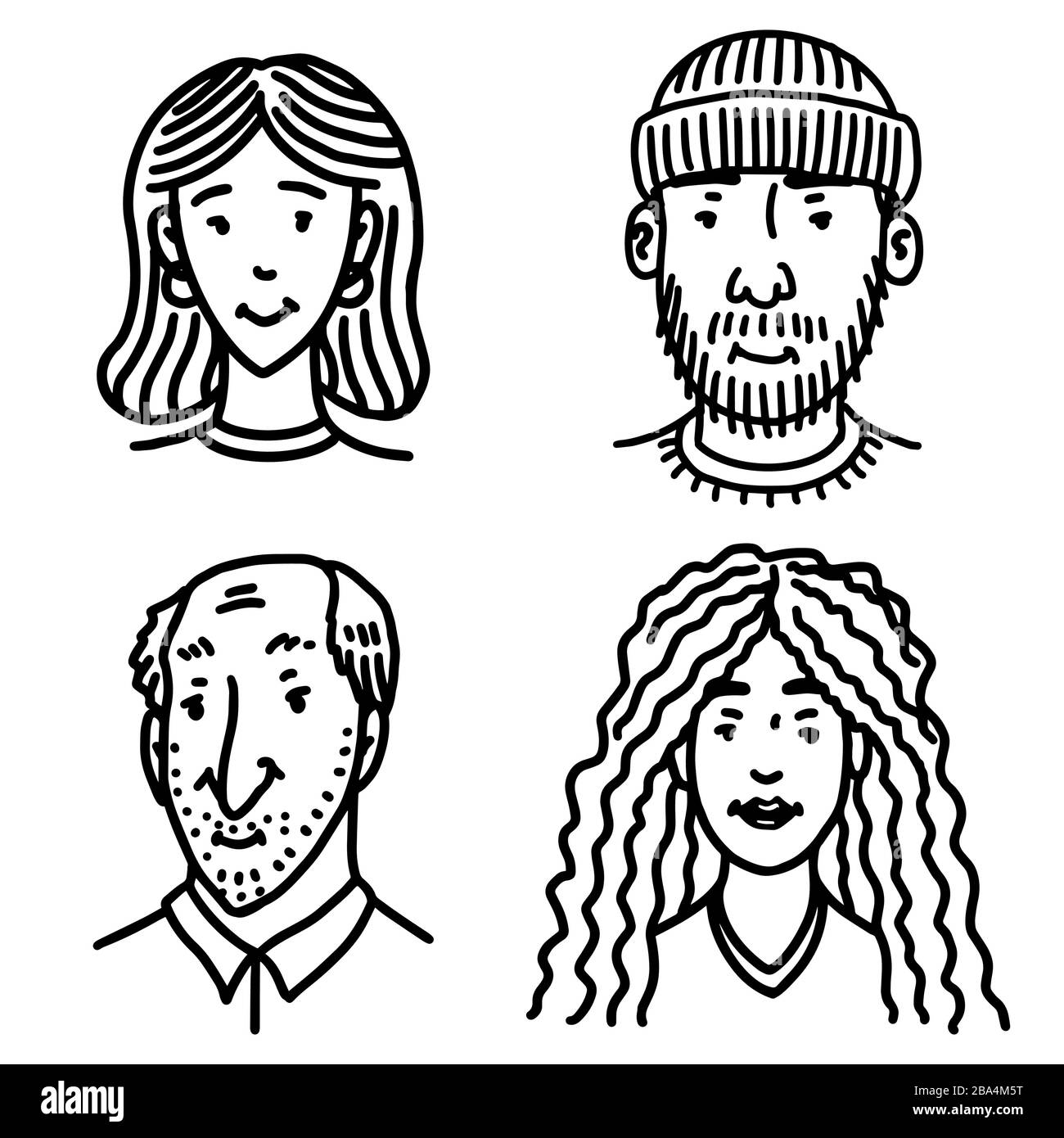 Verschiedene Gesichter von Menschen. Human Avatars Collection. Glückliche Emotionen. Porträt mit positivem Gesichtsausdruck. Hipper Männer und Frauen, Großeltern Stock Vektor