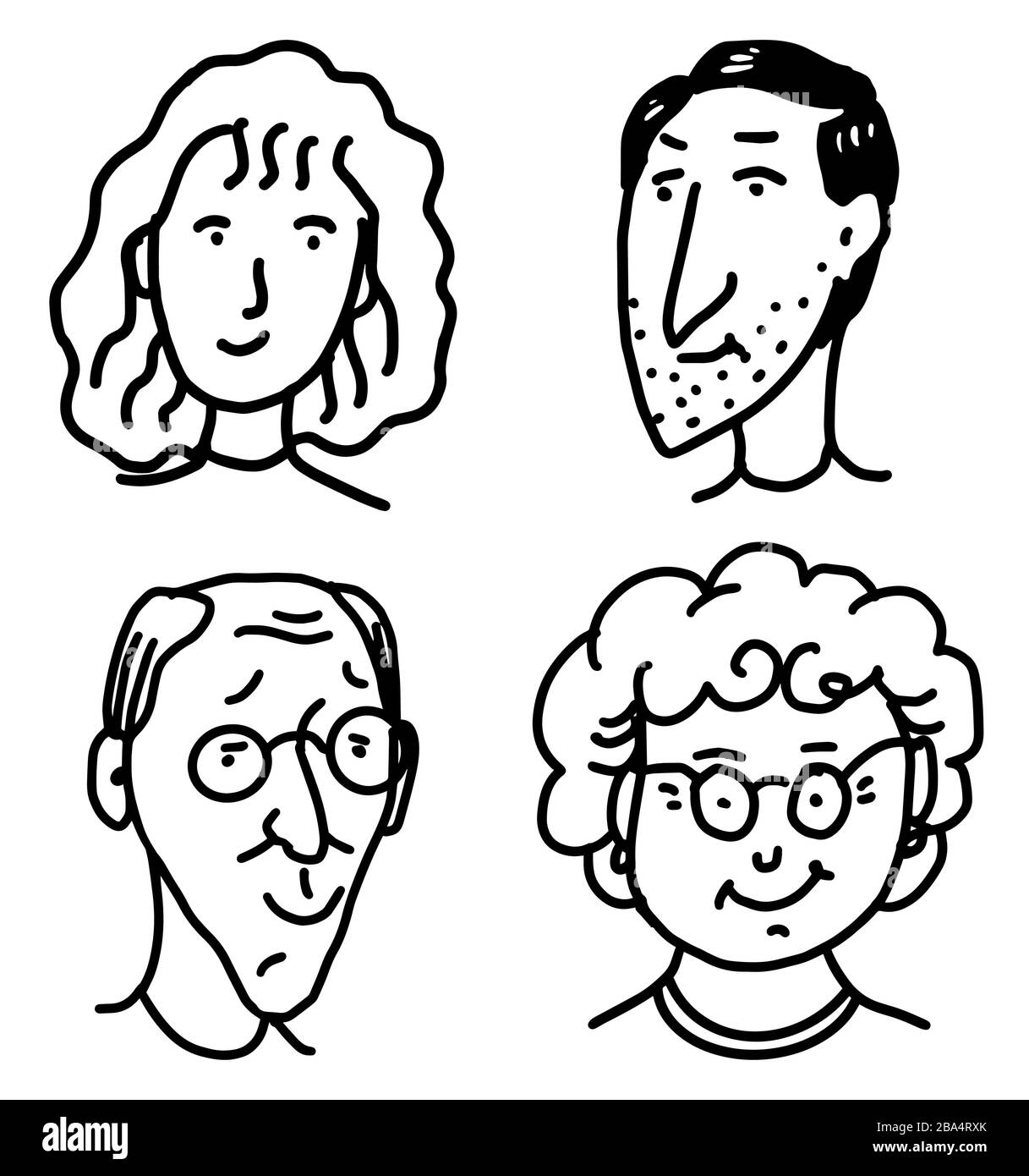 Verschiedene Gesichter von Menschen. Human Avatars Collection. Alt und jung. Glückliche Emotionen. Porträt mit positivem Gesichtsausdruck. Männer und Frauen Stock Vektor