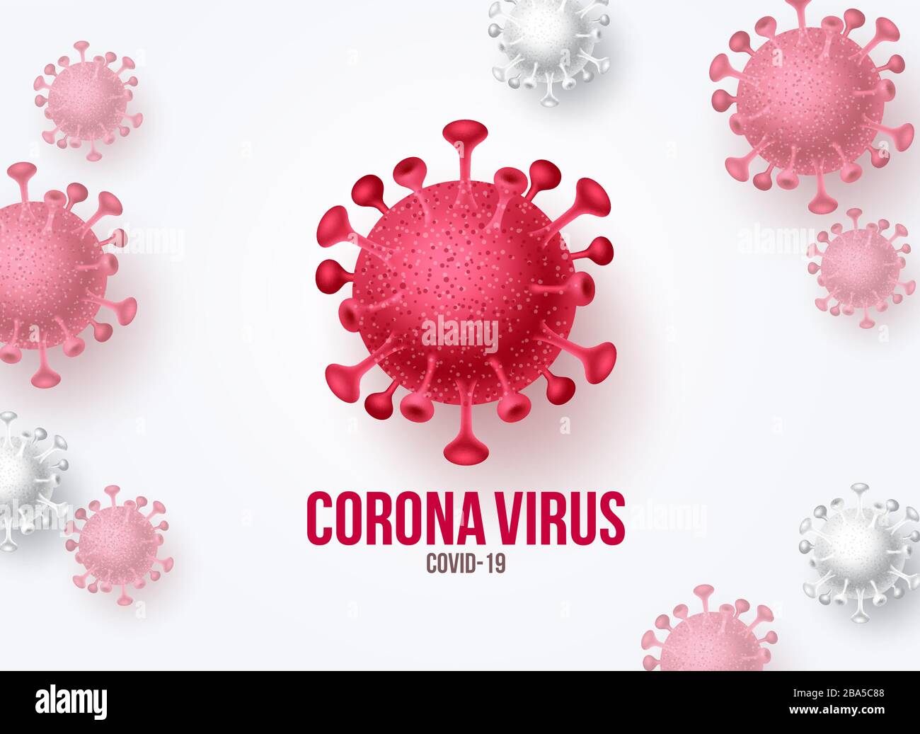 Corona Virus Kovid-19 Vektor Banner Hintergrund. Covid-19 Virusausbruch Pandemie Krankheit und Welten tödliches Romanvirus in weißem Hintergrund. Vektor Stock Vektor