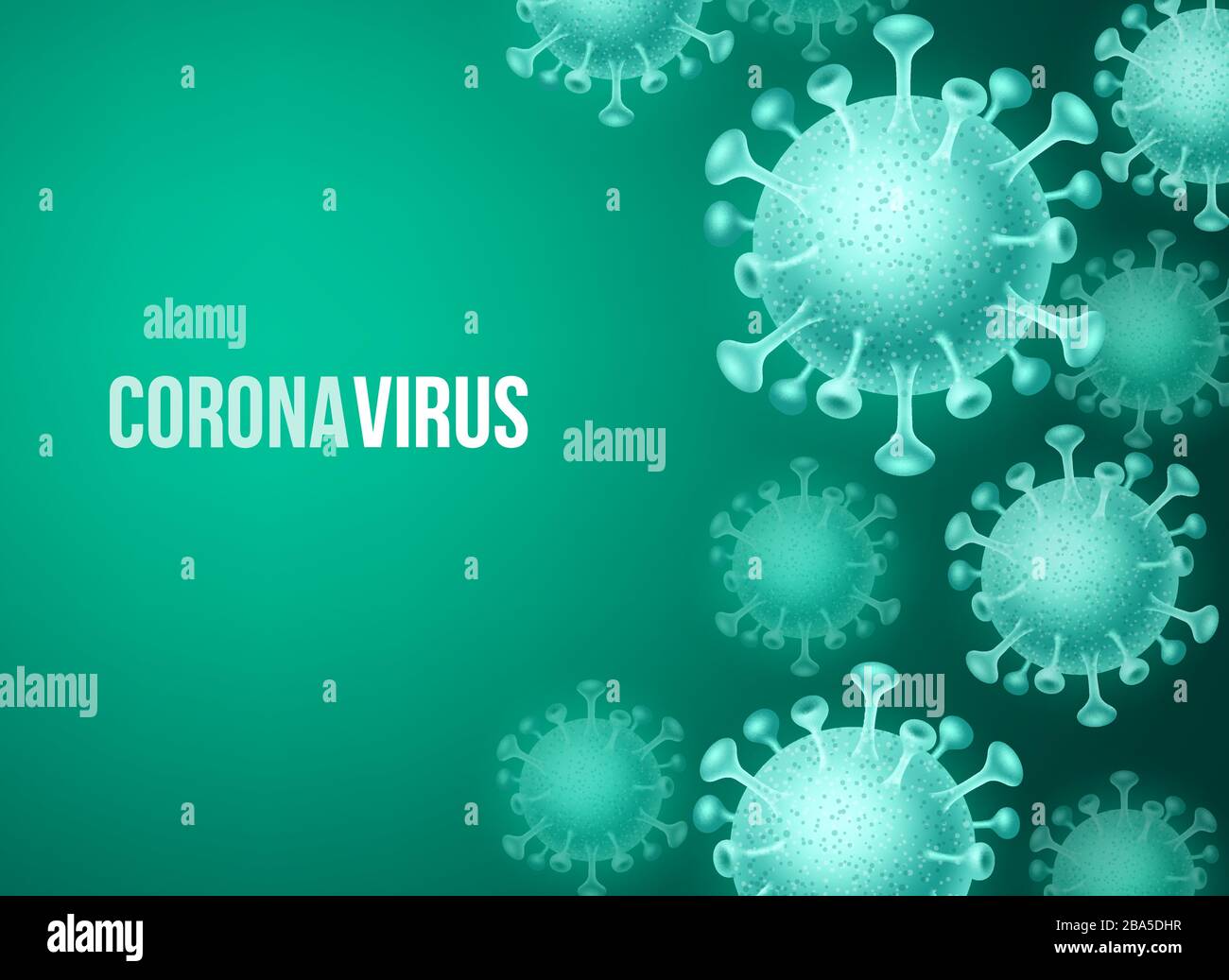 Corona Virus-Kovid-19-Vektor-Hintergrundvorlage. Corona Virus ncov pandemic Ausbruch und Welten tödliches Romanvirus im grünen Hintergrund. Vektor Stock Vektor