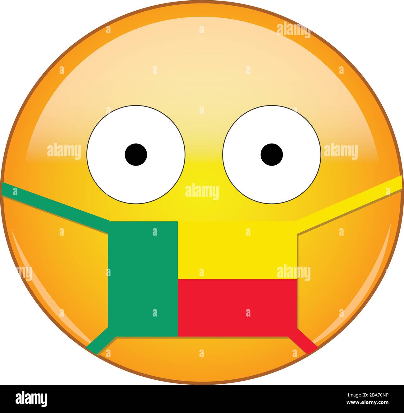 Gelb hat Angst vor Emoji in der medizinischen Maske von Beninese, die vor SARS, Coronavirus, Vogelgrippe und anderen Viren, Keimen und Bakterien und ansteckenden Krankheiten schützt Stock Vektor