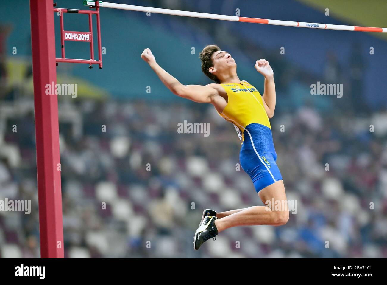 Armand Duplantis (Schweden). Stabhochsprung Männer Silbermedaille. IAAF Leichtathletik WM, Doha 2019 Stockfoto