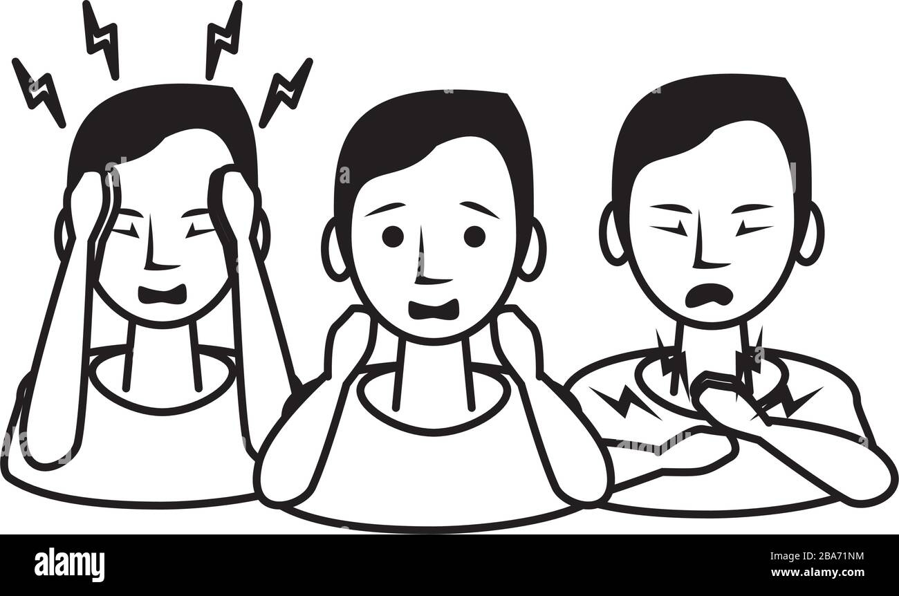 Personen, die mit Symptomzeichen krank sind Stock Vektor