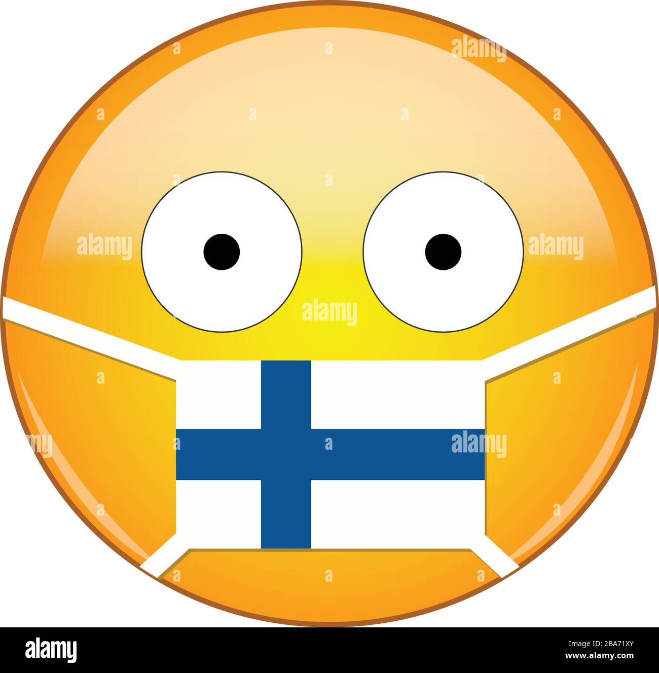 Finnisches Emoji in einer medizinischen Maske, die vor SARS, Coronavirus, Vogelgrippe und anderen Viren, Keimen und Bakterien sowie ansteckenden Krankheiten schützt Stock Vektor