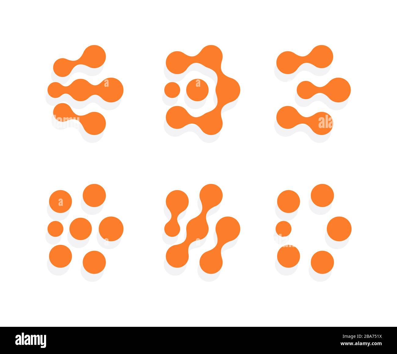 Abstrakte Punktform, verschiedene orangefarbene Kreislogos. Gestrichelte Logo-Vorlage, flaches Emblem. Konzept Logotyp Design für Wirtschaft, Wissenschaft und Technik Stock Vektor