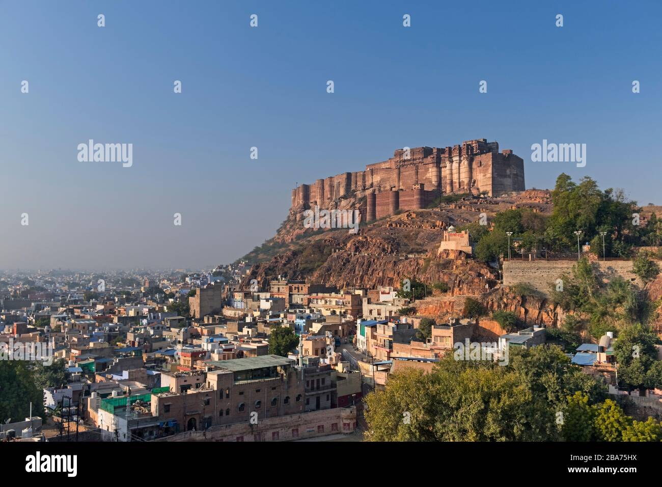 Mehrangarh Fort und Blue City Jodhpur Rajasthan Indien Stockfoto