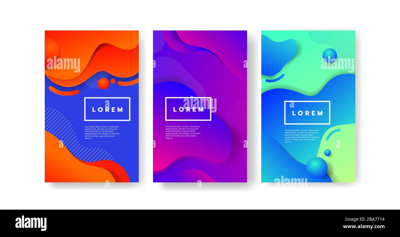 Hintergrundbilder für flüssige Farben festgelegt. Flüssige Formen mit hüfthohen Farben. Gültig für Geschenkgutschein, Einband, Poster. EPS10-Vektorvorlage Stock Vektor