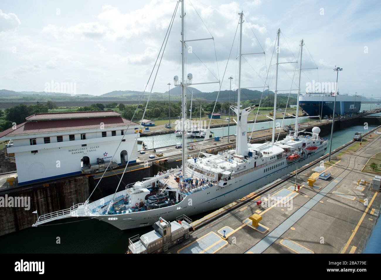 Miraflores sperrt am Panamakanal in Panama-Stadt. Stockfoto