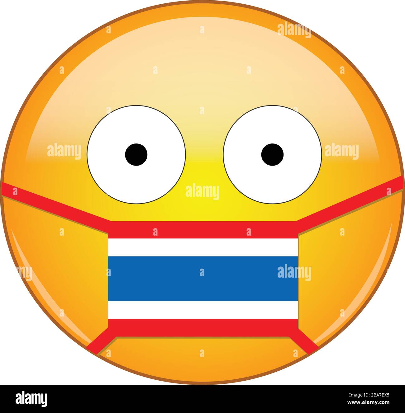 Thailändisches Emoji in einer medizinischen Maske, die vor SARS, Corona-Virus, Vogelgrippe und anderen Viren, Keimen und Bakterien und ansteckenden Krankheiten sowie Toxi schützt Stock Vektor