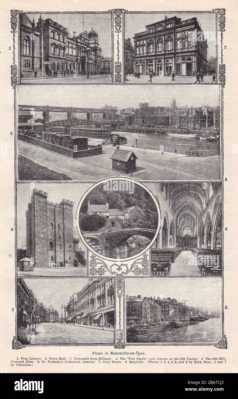 Vintage Schwarzweißfotos von Ansichten in Newcastle-on-Tyne, Großbritannien, 1900s. Stockfoto