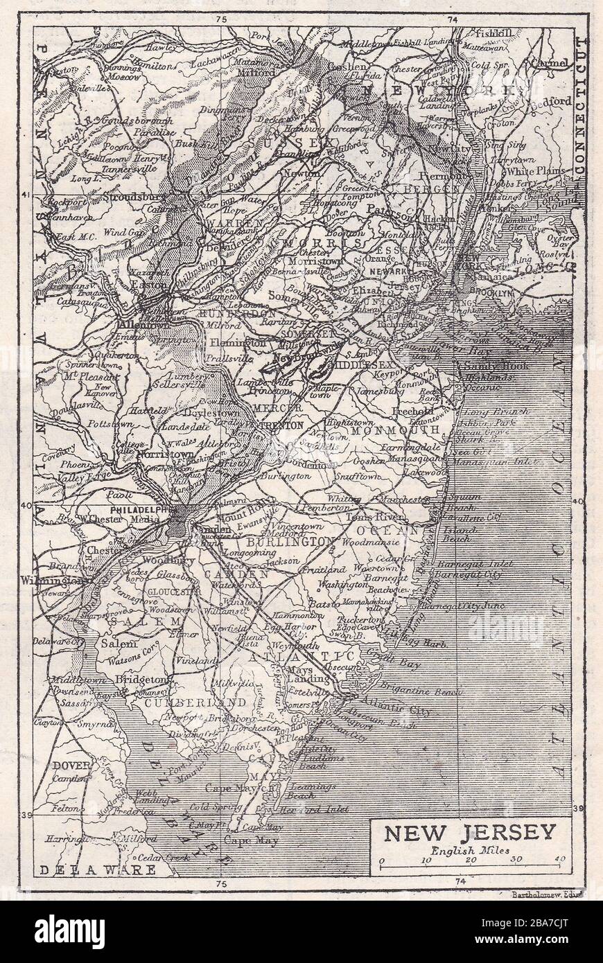 Jahrgangskarte von New Jersey, USA, 1900s. Stockfoto
