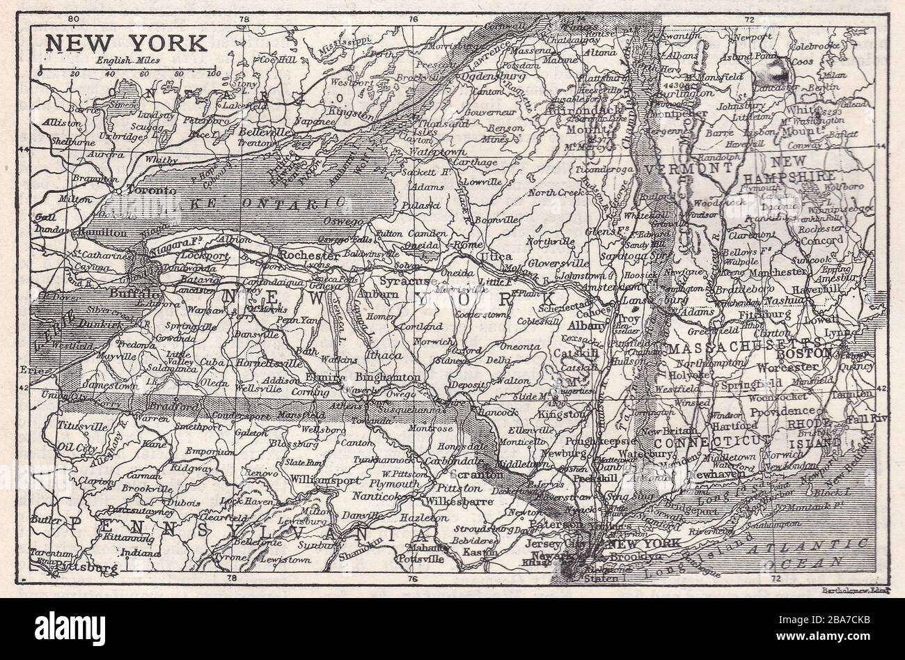 Jahrgangskarte von New York, USA, 1900s. Stockfoto