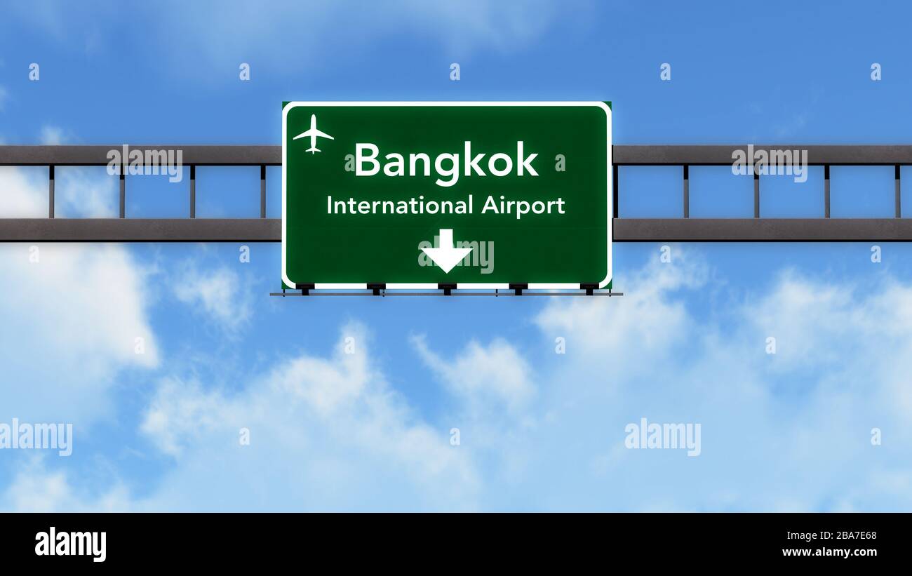 Bangkok Thailand Airport Highway Road Sign 3D Illustration Stockfoto