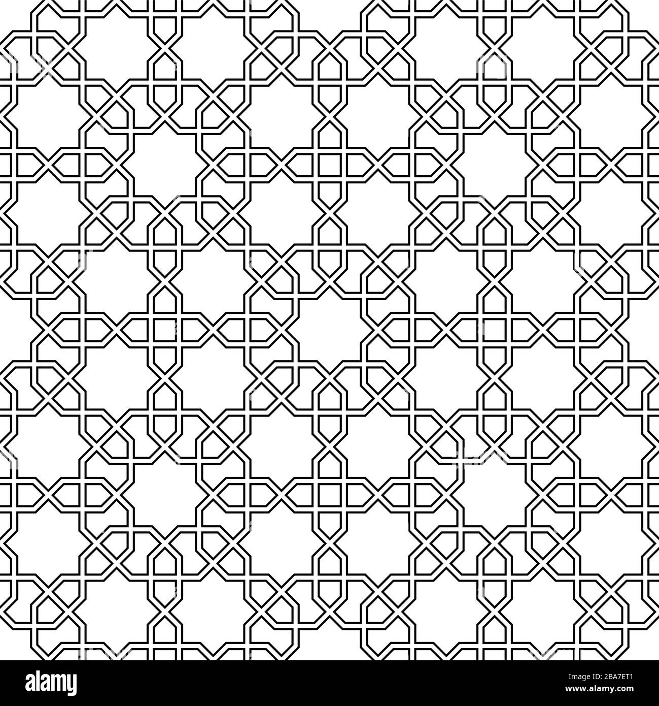 Nahtlose geometrische Verzierung auf Basis traditioneller arabischer Kunst. Schwarze Linien und weißer Hintergrund. Tolles Design für Stoff, Textil, Deckel, Verpackungspapier, Rückseite Stock Vektor