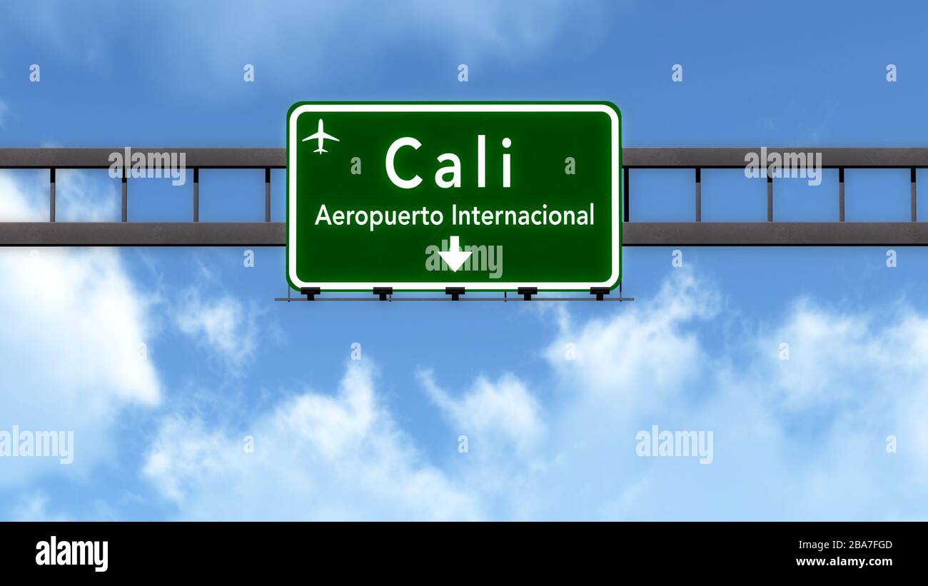 Cali Colombia Airport Highway Road Schild 3D Illustration Stockfoto