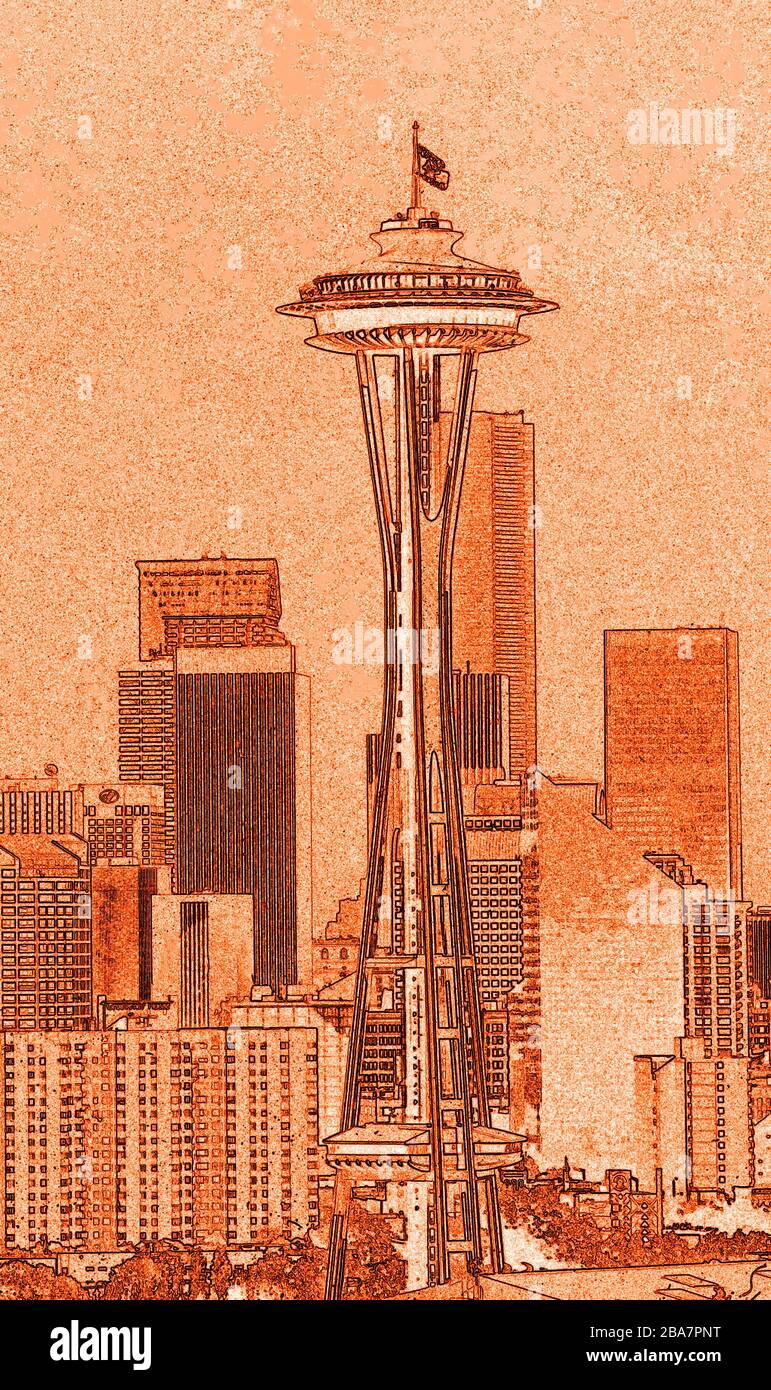 Die Skyline mit der Space Needle, Seattle, Washington, USA Stockfoto