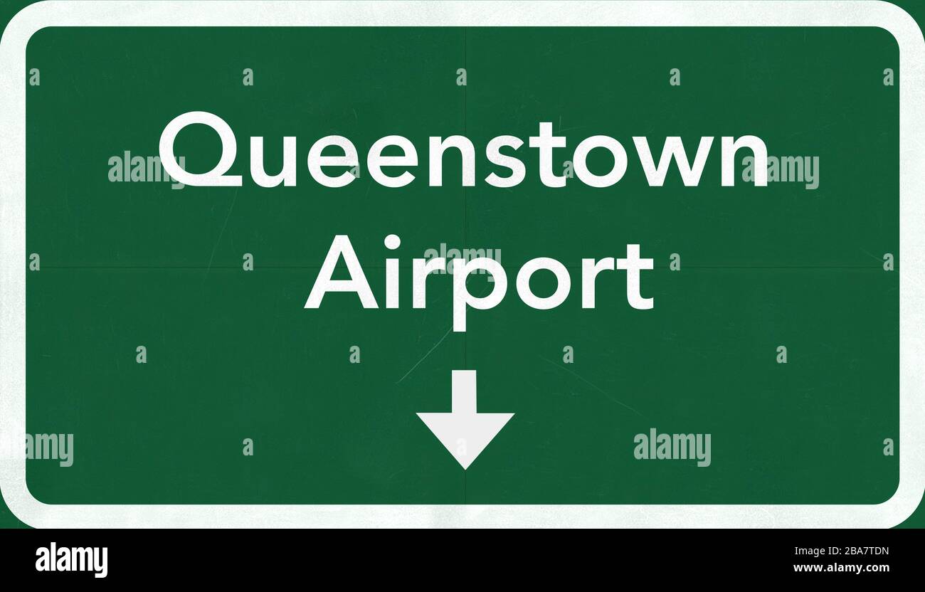 Queenstown New Zealand Airport Highway Schild 2D Illustration Stockfoto