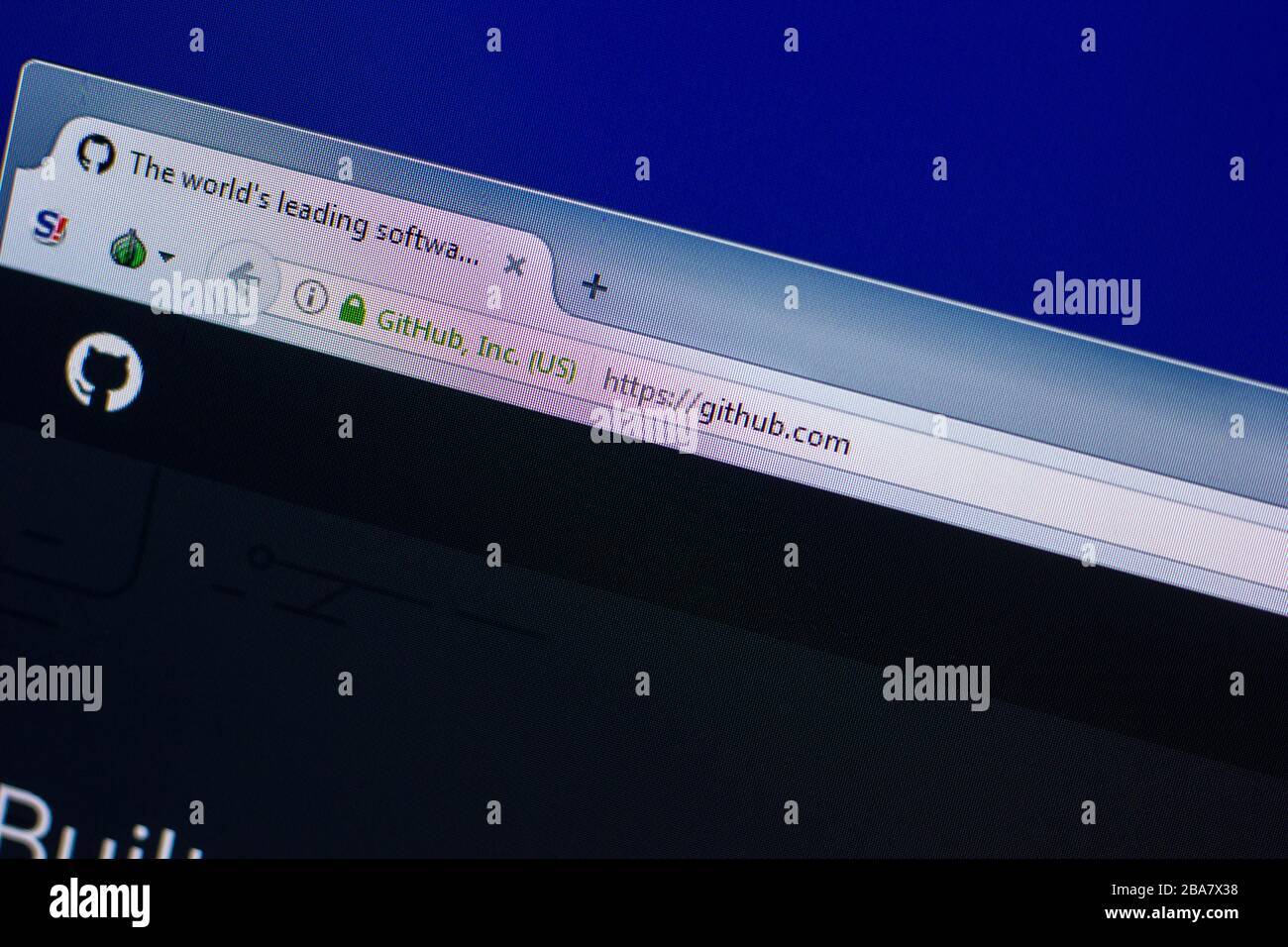Ryazan, Russland - 16. April 2018 - Homepage der GitHub Website auf der Anzeige von PC, url - github.com Stockfoto