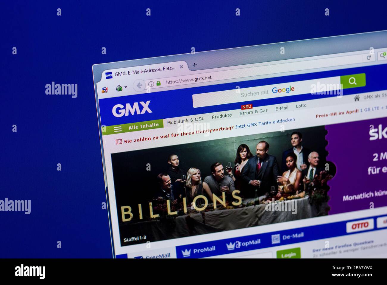 Ryazan, Russland - 16. April 2018 - Homepage der GMX-Website auf der Anzeige von PC, url - gmx.net Stockfoto