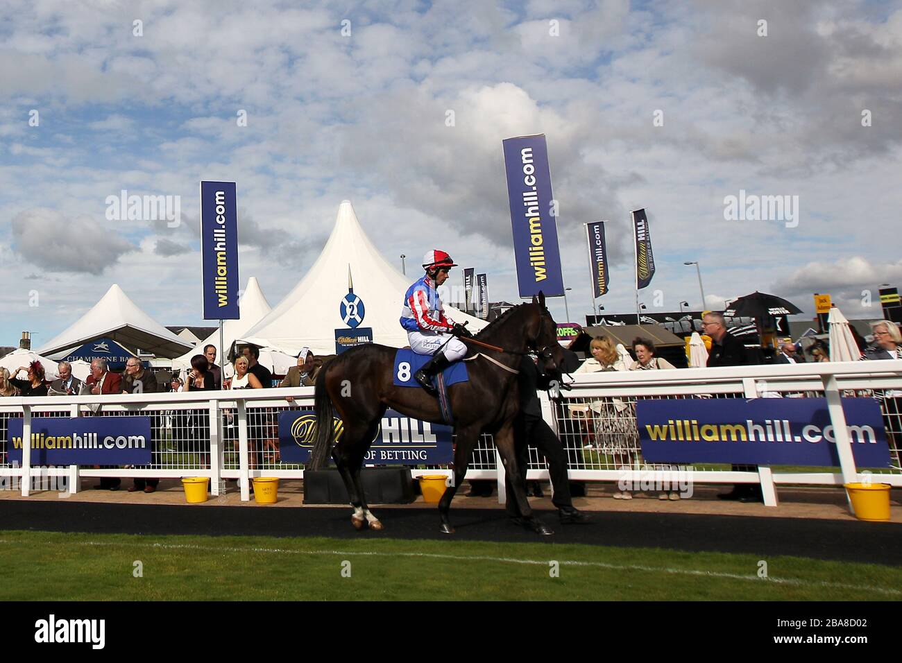 Lady Ibrox, die vom Jockey Dale Swift geritten wird, betritt den Paradering vor dem Shadwell Stud Harry Rosebery Stakes Stockfoto