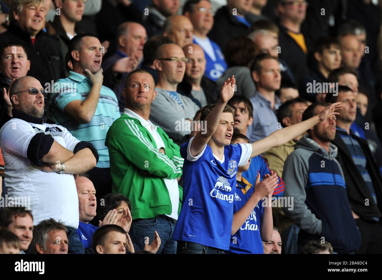 Everton-Fans auf der Tribüne Stockfoto