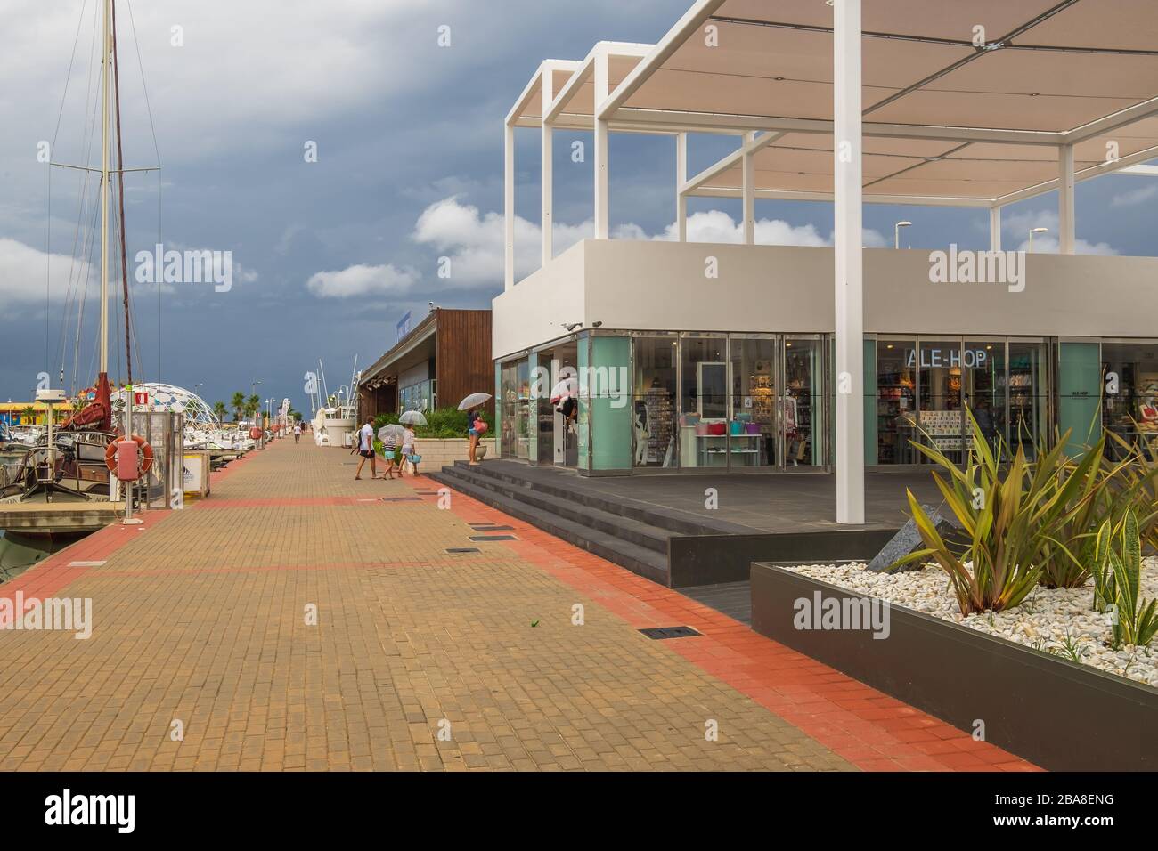 Handelszentrum Einzelhandel in der Marina von Denia Costa Blanca Spanien Stockfoto