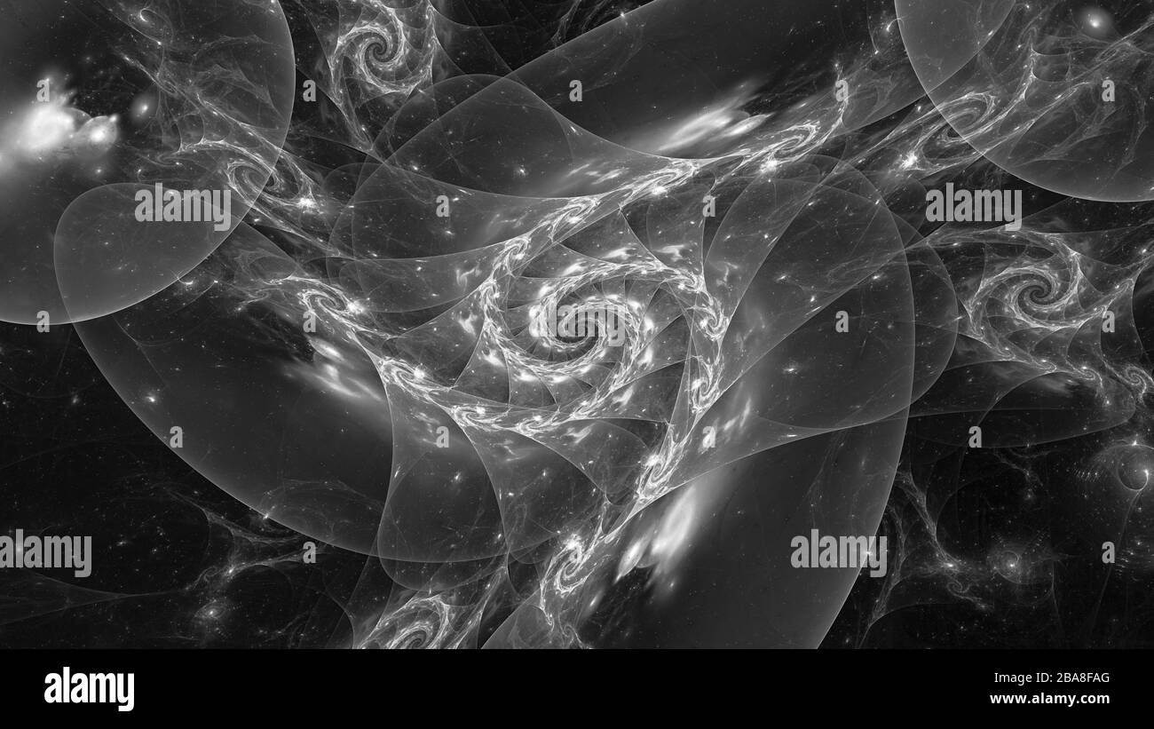 Spiralquantum abstrakter Balck- und Weißeffekt, computergeneriert Stockfoto