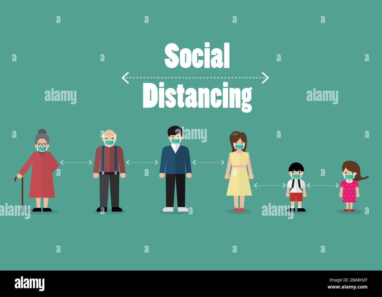 Menschen, die Abstand zu Infektionsrisiken und Krankheiten vom Corona-Virus halten. Konzept der sozialen Distanzierung. Personen, die eine medizinische Schutzmaske für die vorherige tragen Stock Vektor