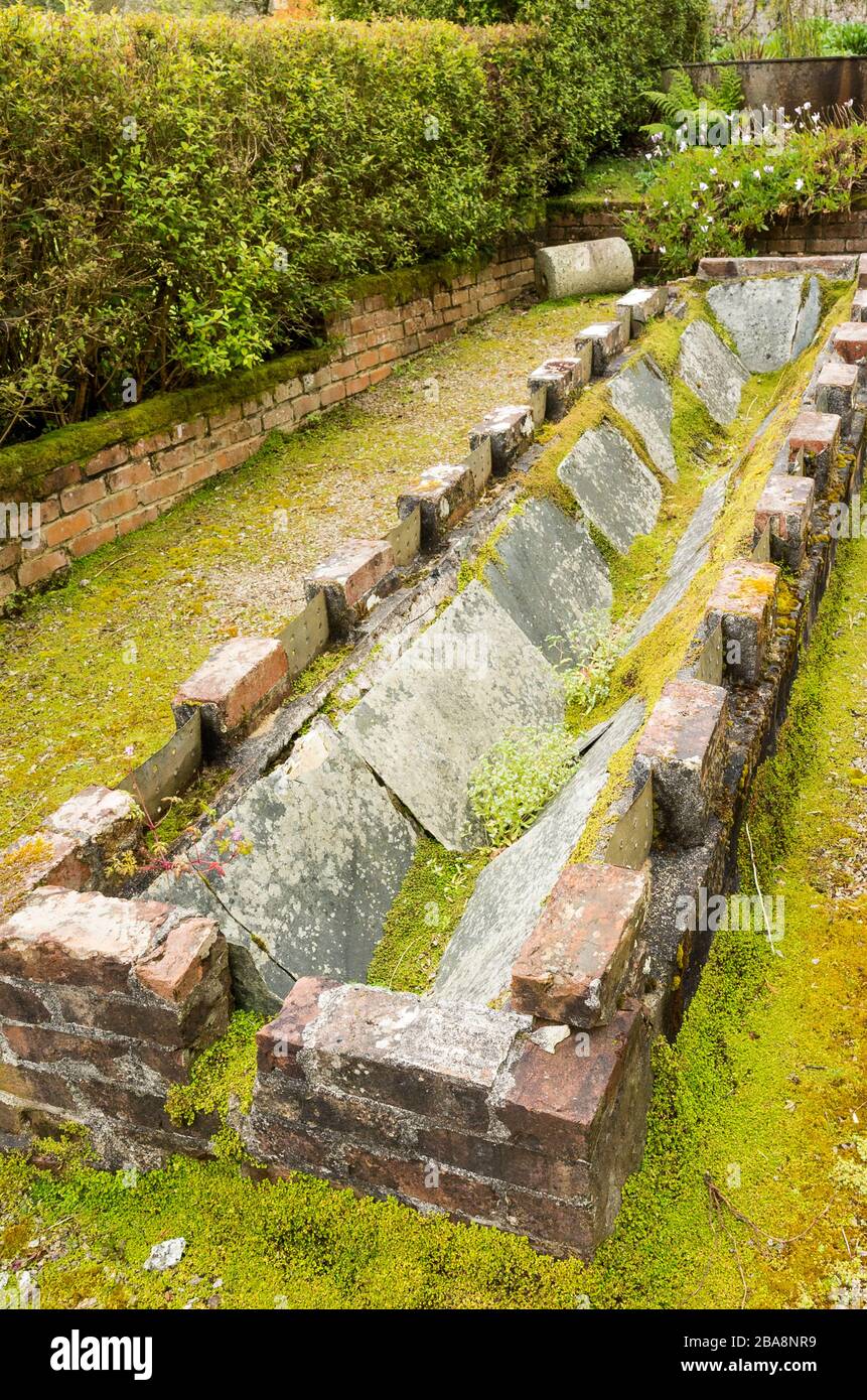 Industrie-Archäologen wären an den Überresten dieses alten viktorianischen Weinguts in Trewidden Gardens in der Nähe von Penzance Cornwall England UK interessiert Stockfoto